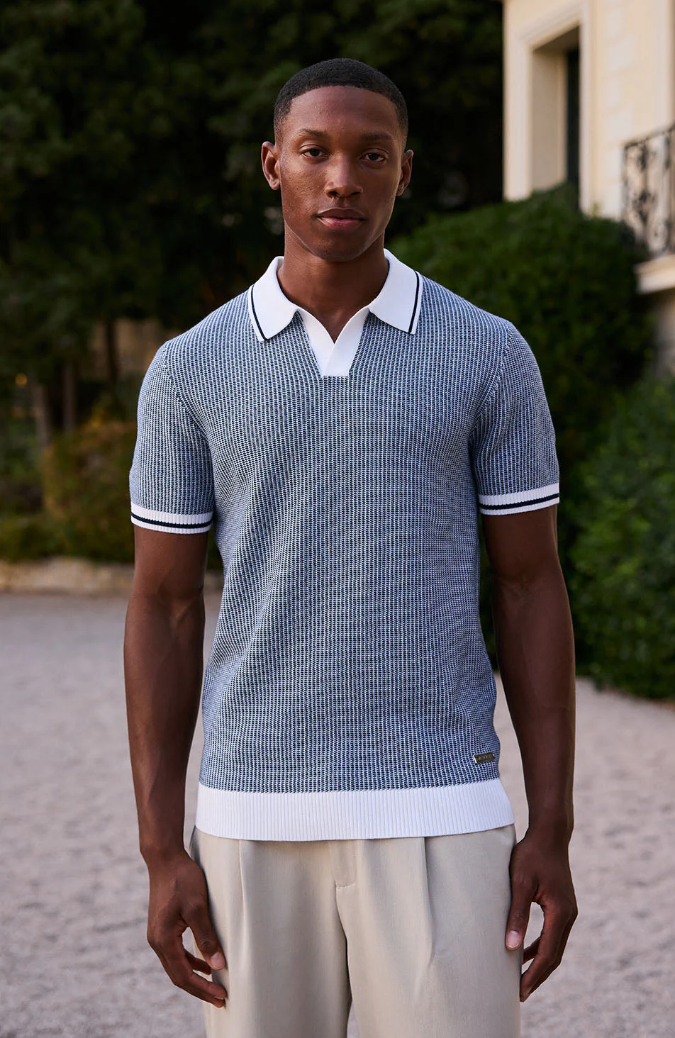 Giordini Tipped Birdseye Knit Polo in Blue - Image 6