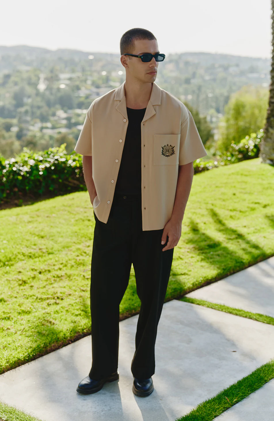 Hills Crest Embroidered Short Sleeve Shirt in Taupe - Image 2