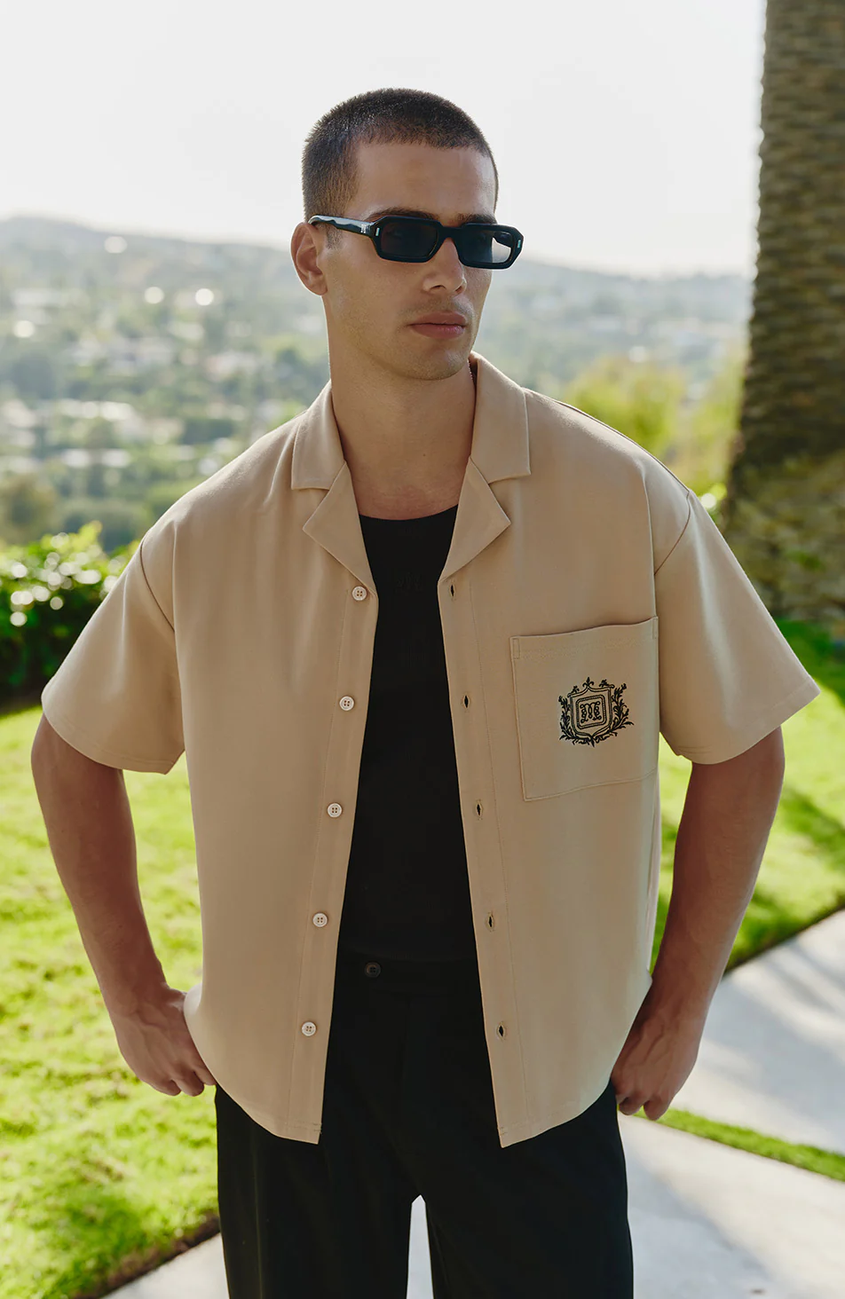 Hills Crest Embroidered Short Sleeve Shirt in Taupe - Image 3