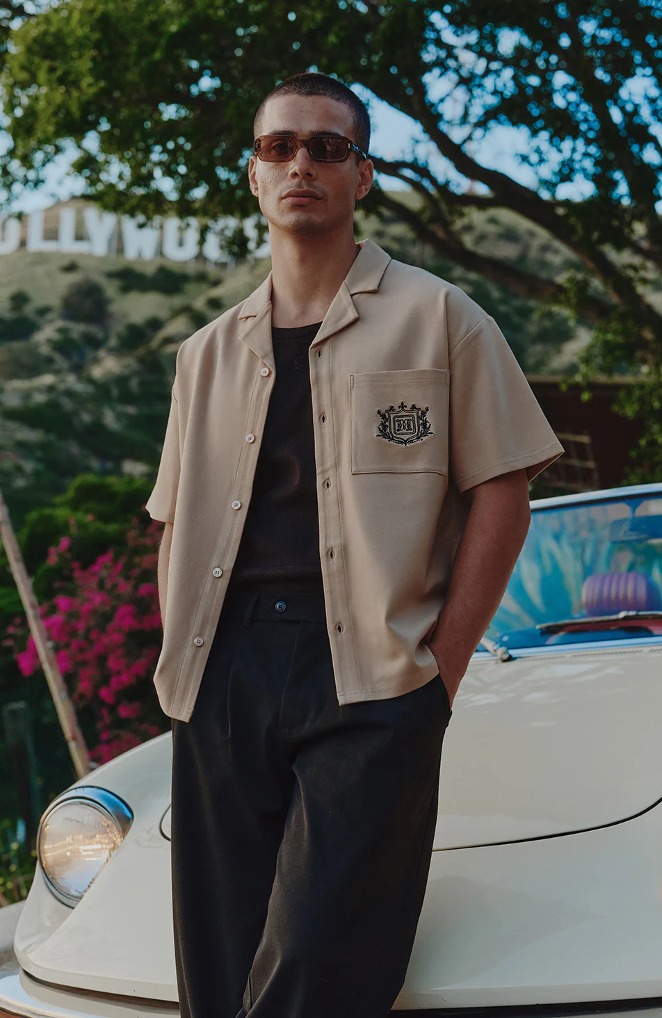 Hills Crest Embroidered Short Sleeve Shirt in Taupe - Image 4