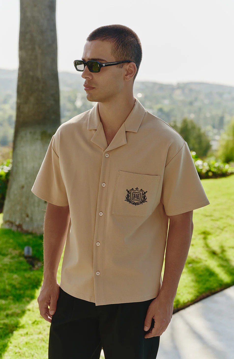 Hills Crest Embroidered Short Sleeve Shirt in Taupe - Image 5