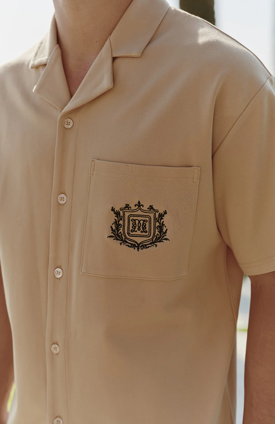 Hills Crest Embroidered Short Sleeve Shirt in Taupe - Image 6