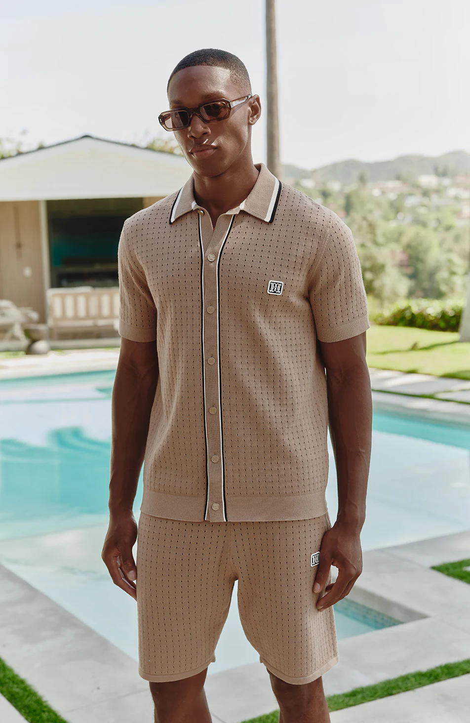 Marmont Pointelle Knitted Short Sleeve Shirt in Taupe - Image 5