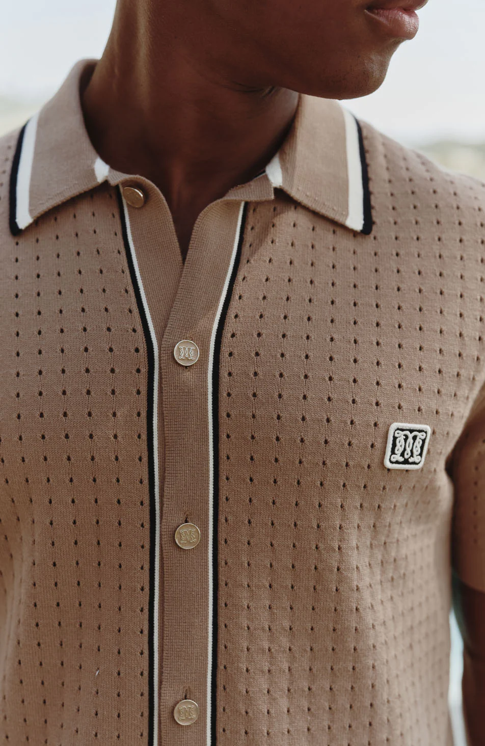 Marmont Pointelle Knitted Short Sleeve Shirt in Taupe - Image 6