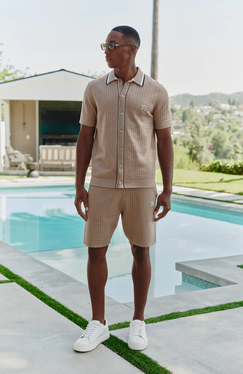 Marmont Pointelle Knitted Short Sleeve Shirt in Taupe - Image 7