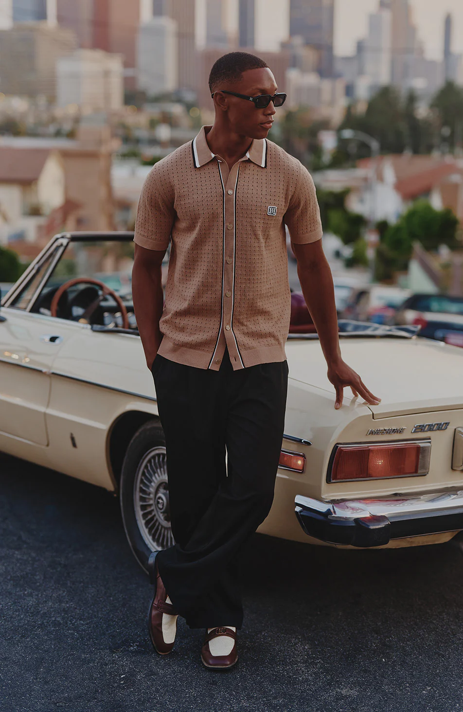 Marmont Pointelle Knitted Short Sleeve Shirt in Taupe - Image 8