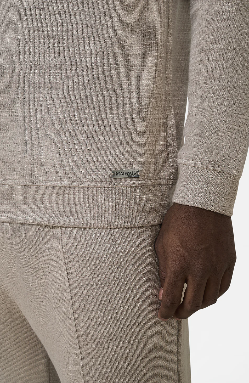 Leandre Regular Premium Textured Quarter Zip in Taupe - Image 4
