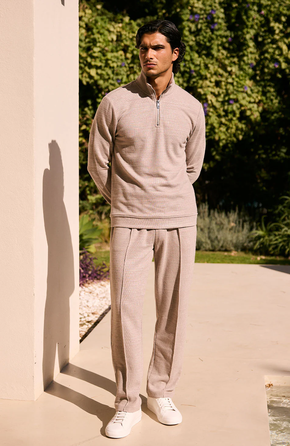 Leandre Regular Premium Textured Quarter Zip in Taupe - Image 6