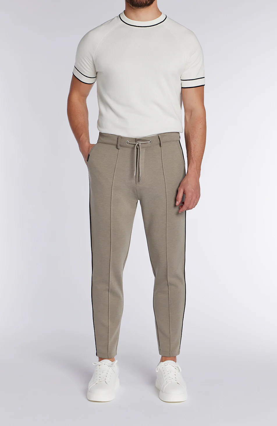 Lowell Slim Piping Joggers in Taupe - Image 3