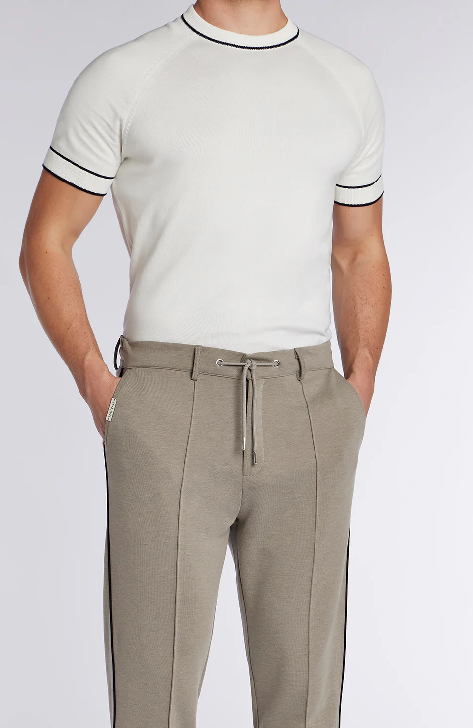 Lowell Slim Piping Joggers in Taupe - Image 4