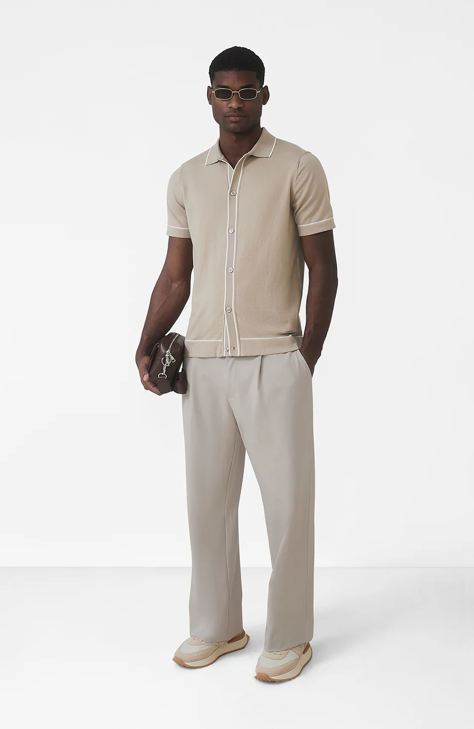 Luciano Slim Knit Shirt in Beige - Image 4