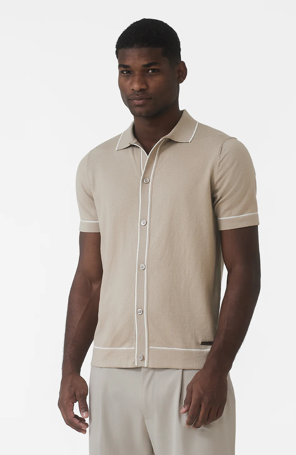 Luciano Slim Knit Shirt in Beige - Image 5