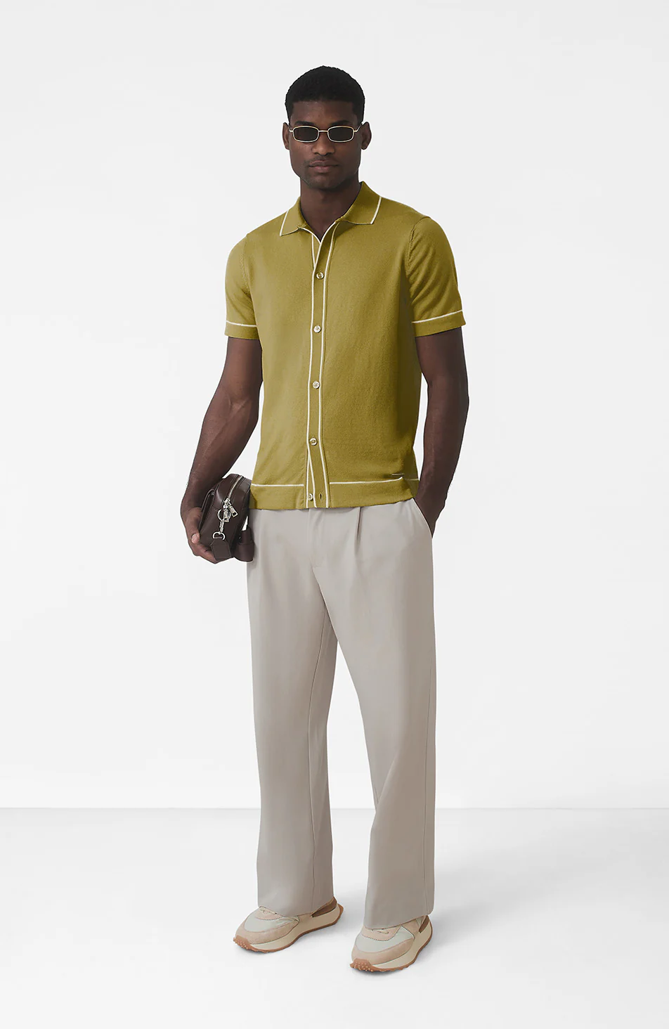 Luciano Slim Knit Shirt in Olive - Image 2