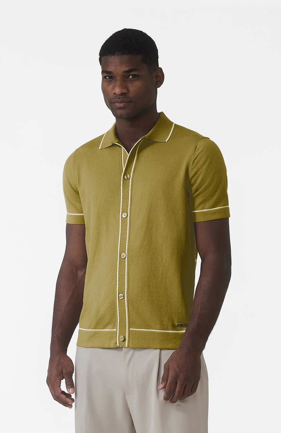Luciano Slim Knit Shirt in Olive - Image 3