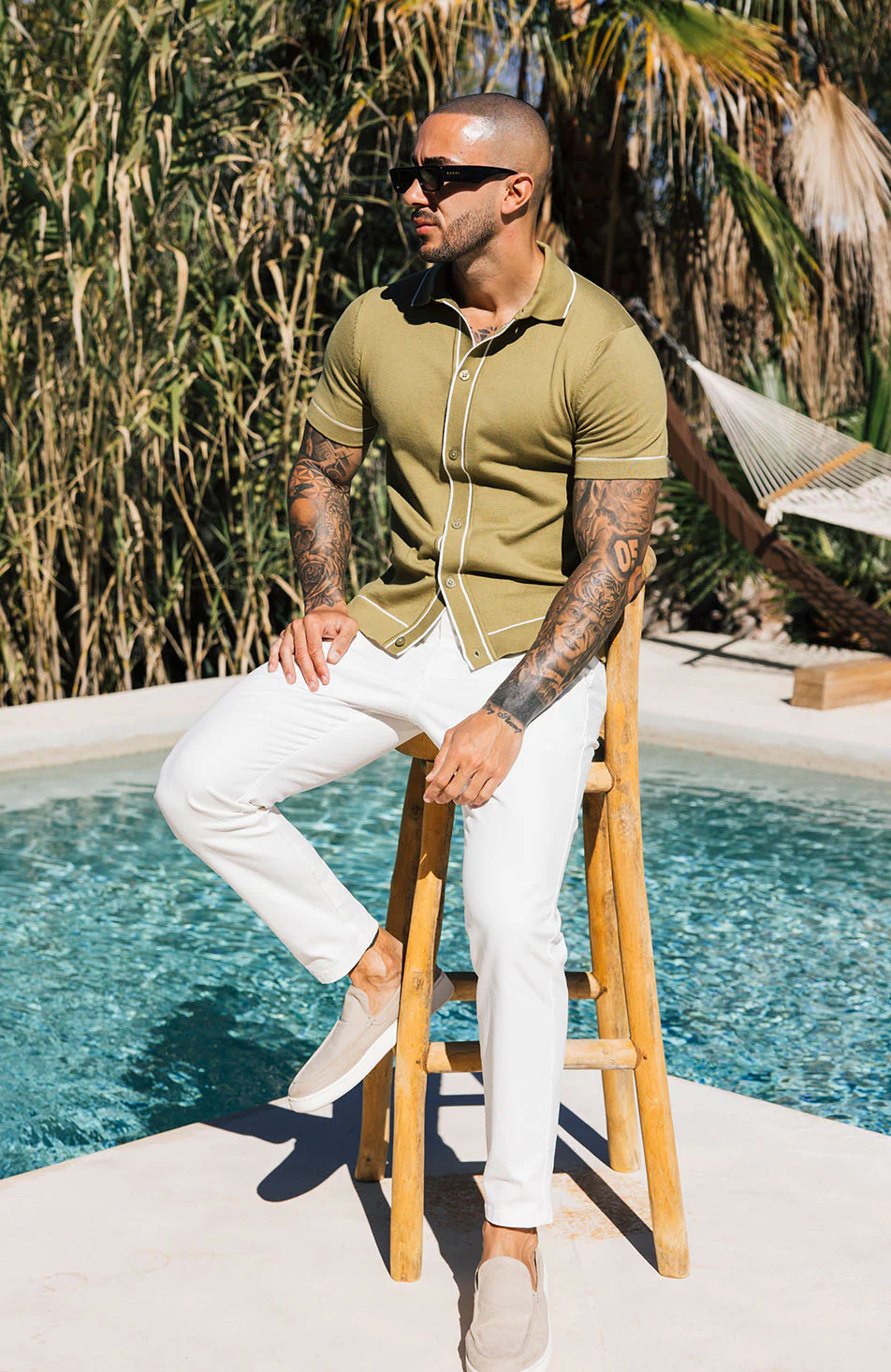 Luciano Slim Knit Shirt in Olive - Image 7