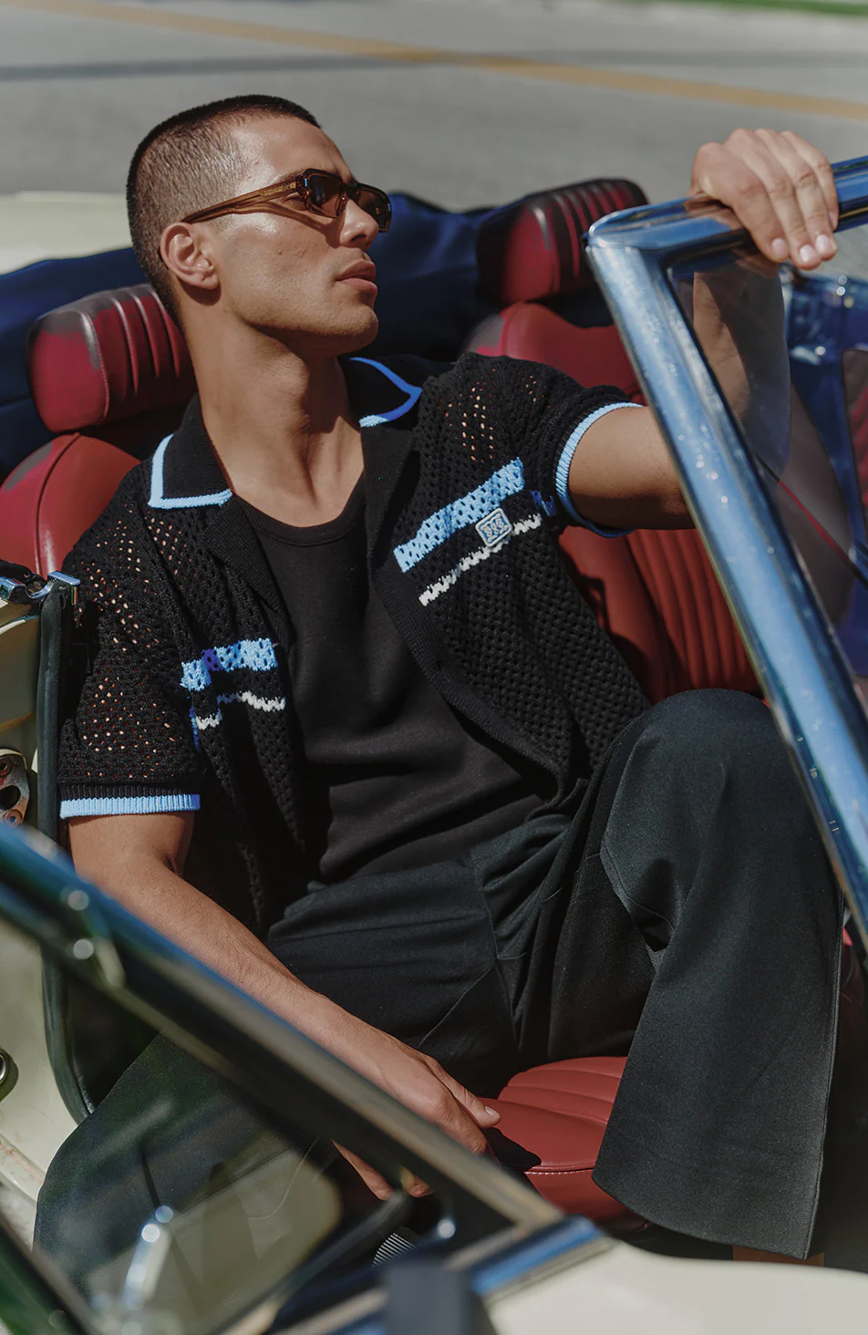 Malibu Cotton Short Sleeve Crochet Shirt in Black - Image 6