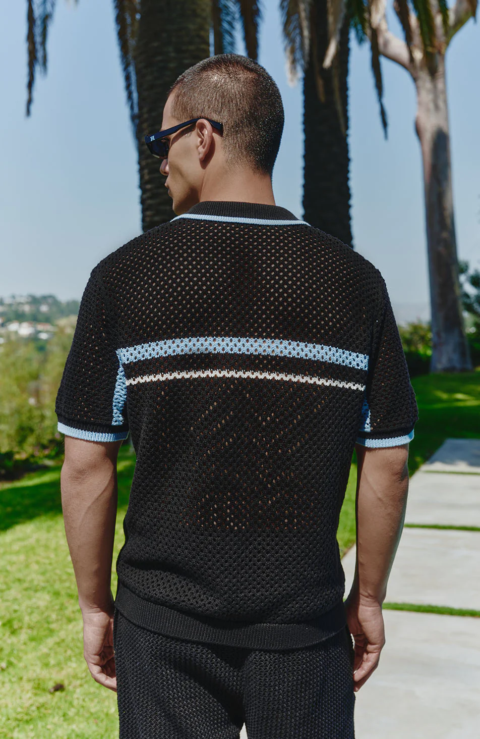 Malibu Cotton Short Sleeve Crochet Shirt in Black - Image 8