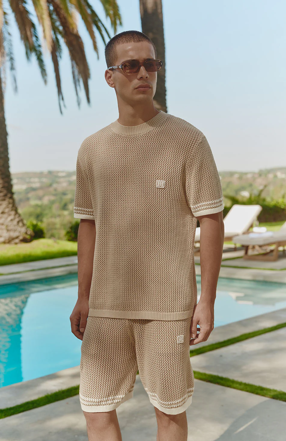 Malibu Cotton Short Sleeve Crochet T-shirt in Beige - Image 8