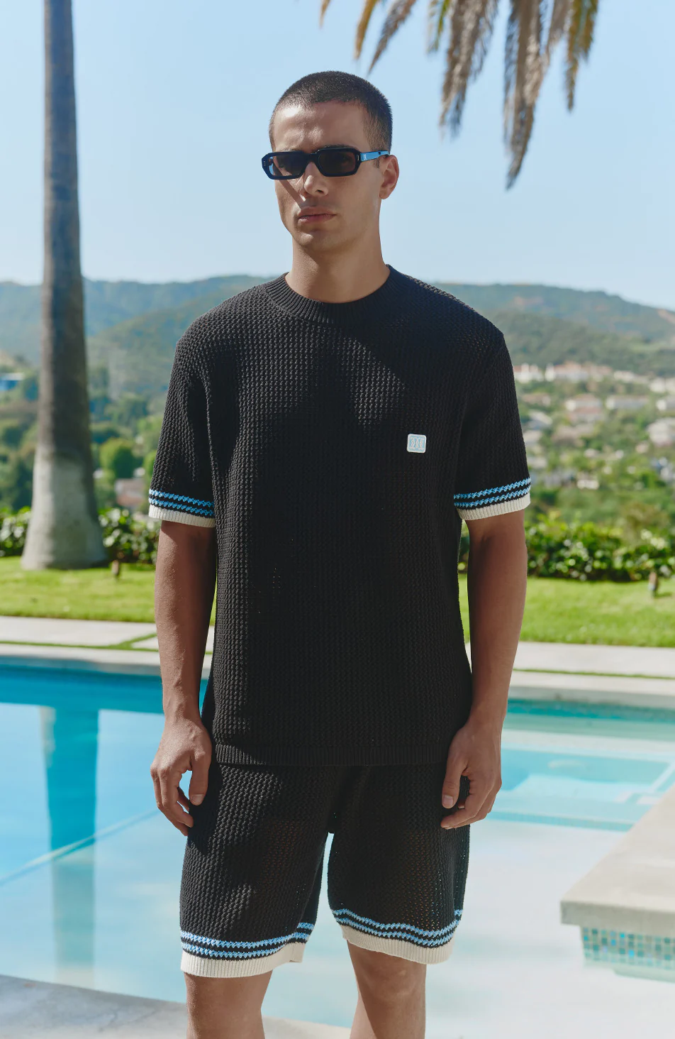 Malibu Cotton Short Sleeve Crochet T-shirt in Black - Image 2