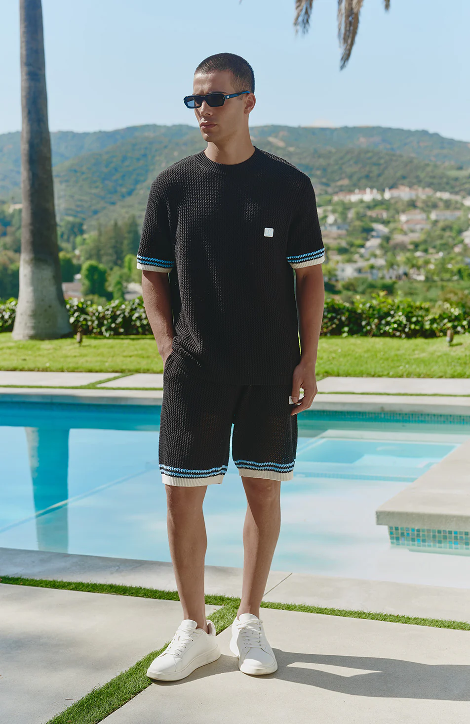 Malibu Cotton Short Sleeve Crochet T-shirt in Black - Image 4