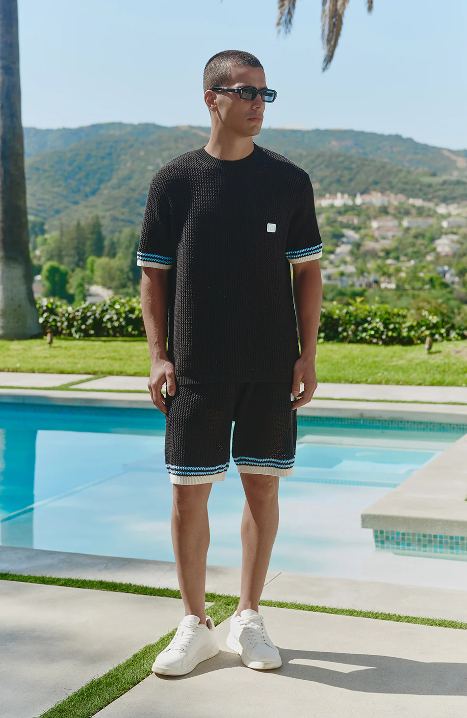Malibu Cotton Short Sleeve Crochet T-shirt in Black - Image 5