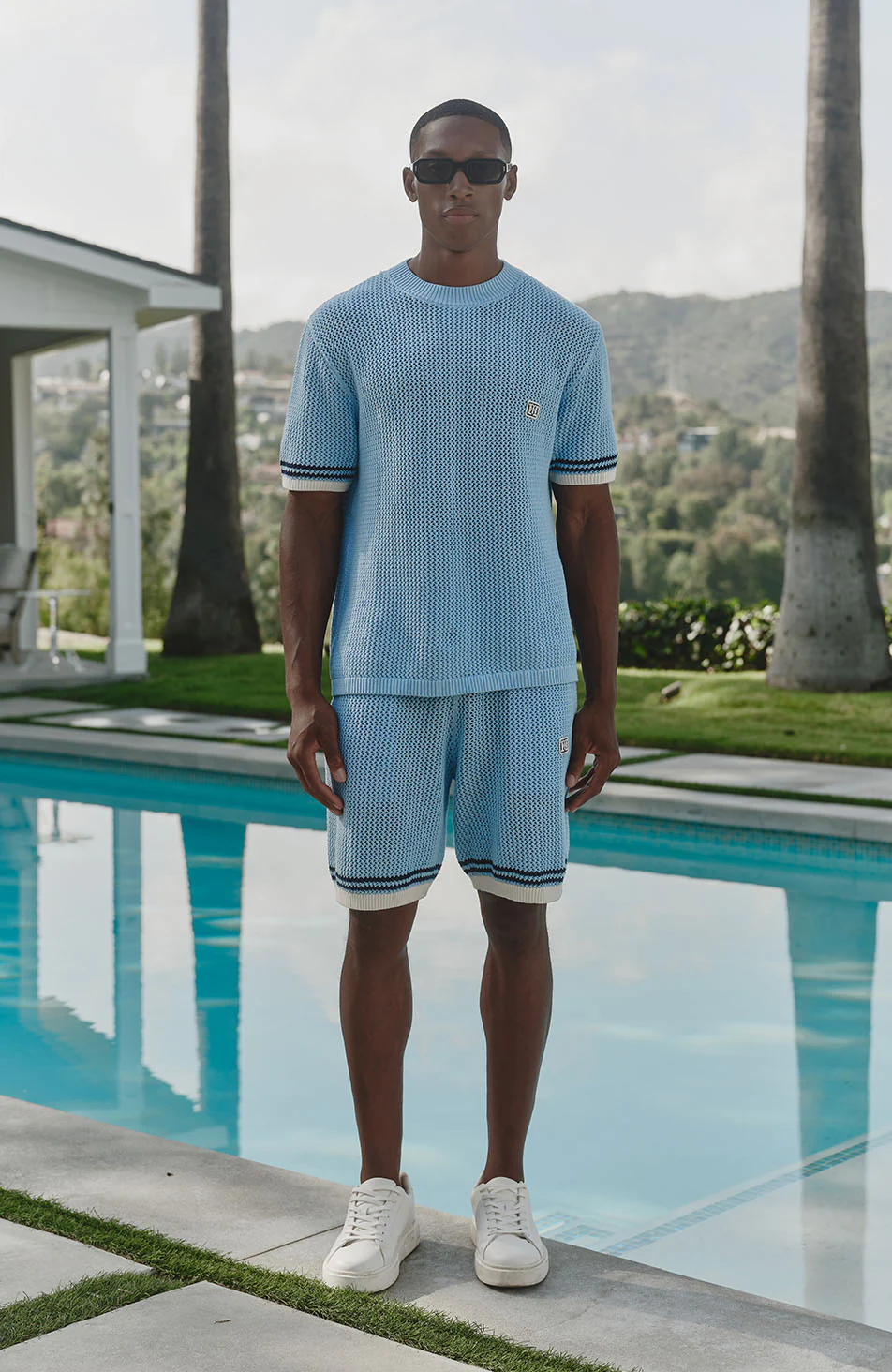 Malibu Cotton Short Sleeve Crochet T-shirt in Blue - Image 7