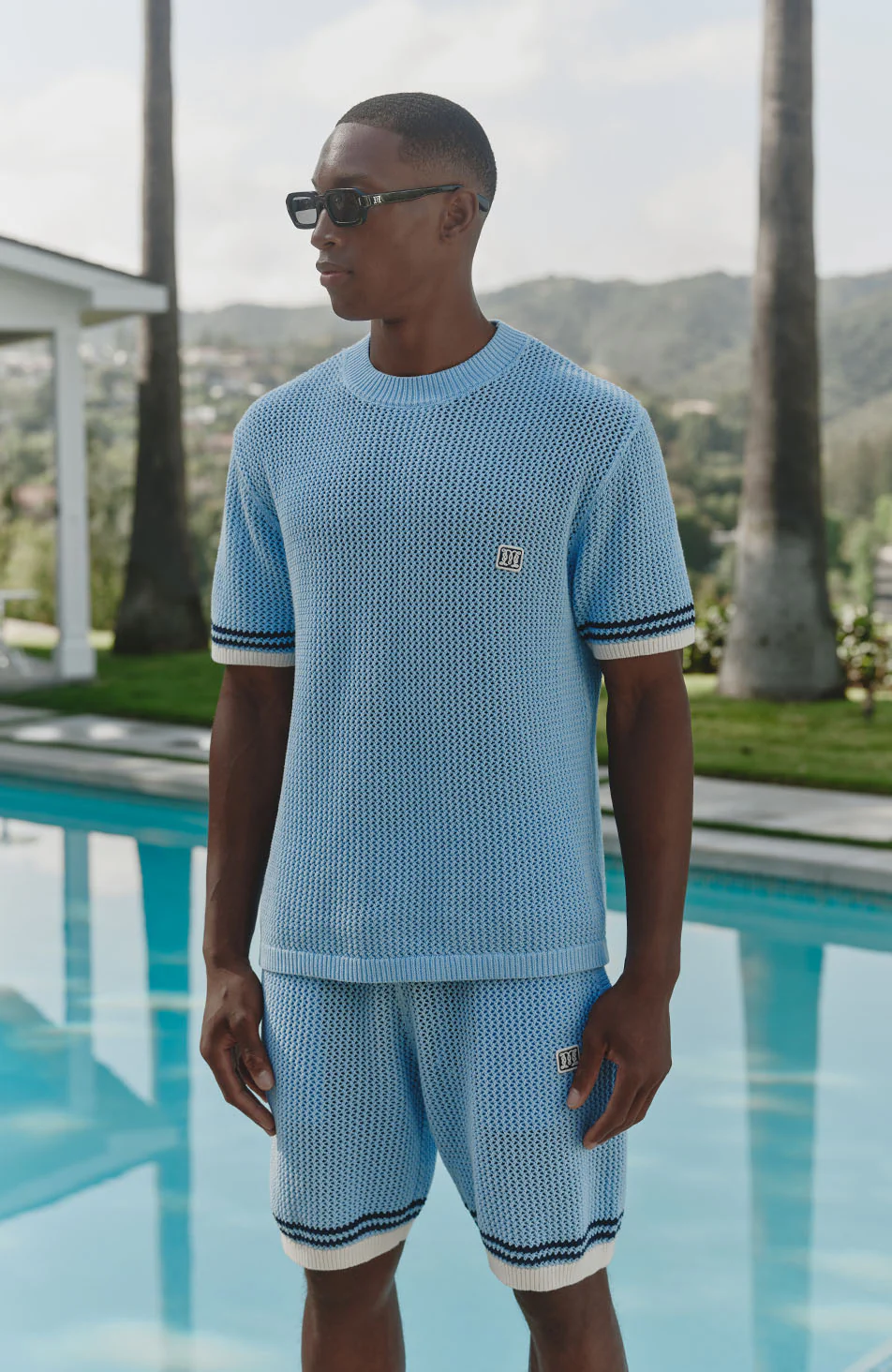 Malibu Cotton Short Sleeve Crochet T-shirt in Blue - Image 8
