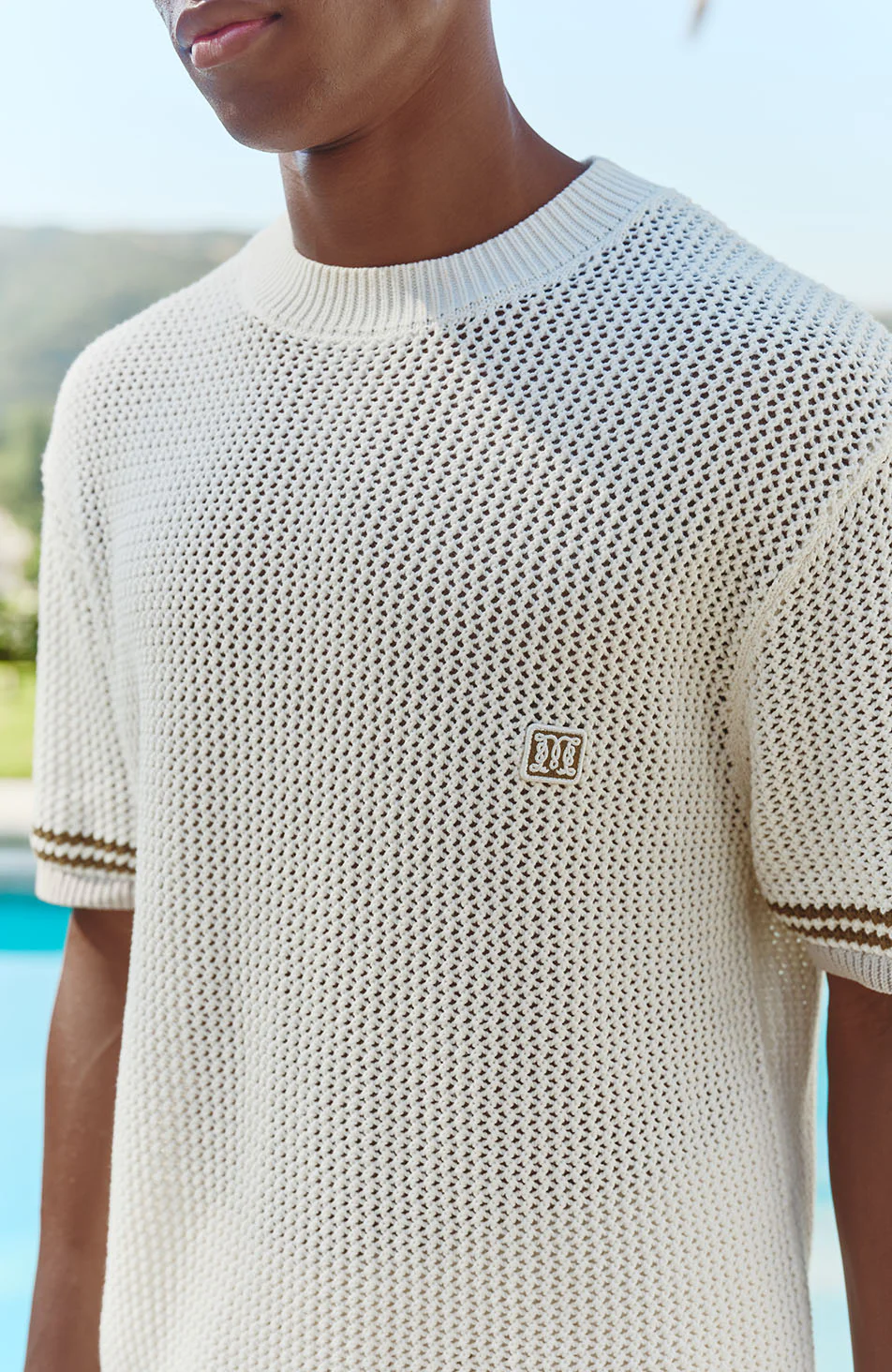 Malibu Cotton Short Sleeve Crochet T-shirt in White - Image 5