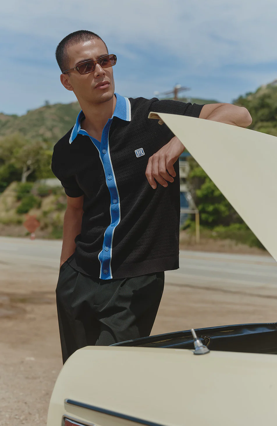 Marmont Pointelle Knitted Short Sleeve Shirt in Black - Image 4