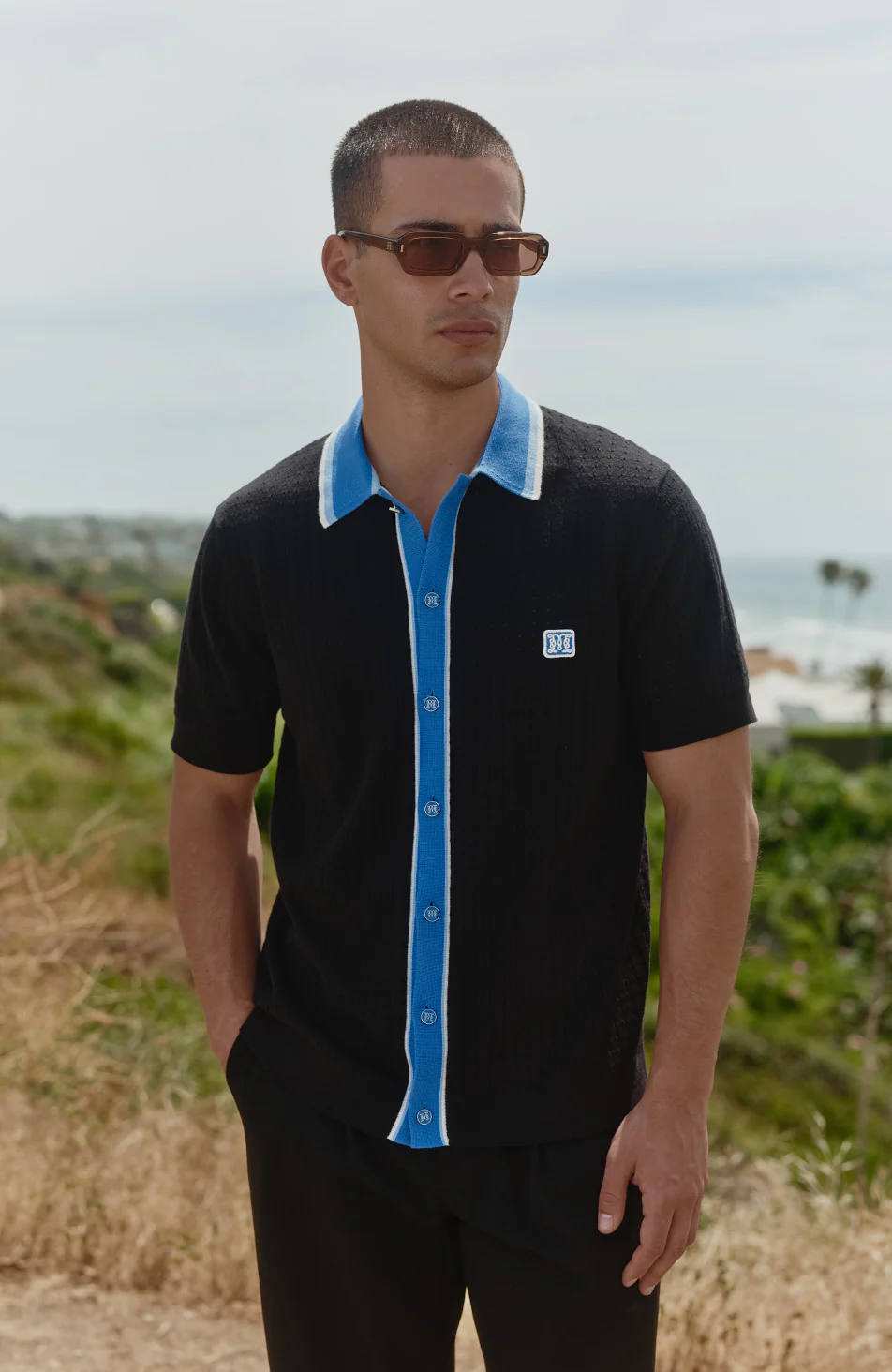 Marmont Pointelle Knitted Short Sleeve Shirt in Black - Image 8