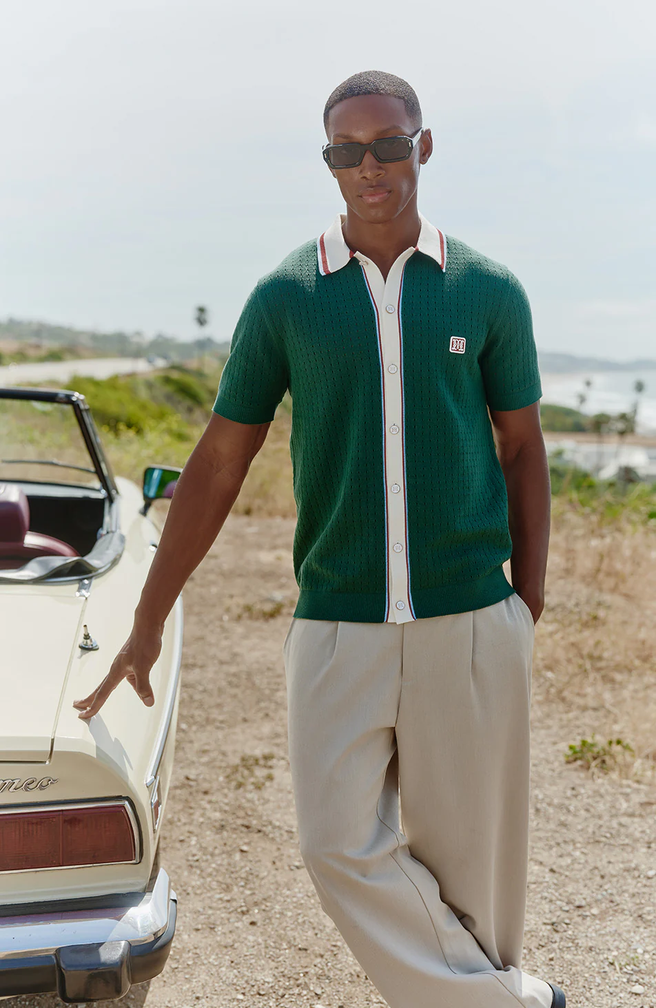 Marmont Pointelle Knitted Short Sleeve Shirt in Green - Image 3