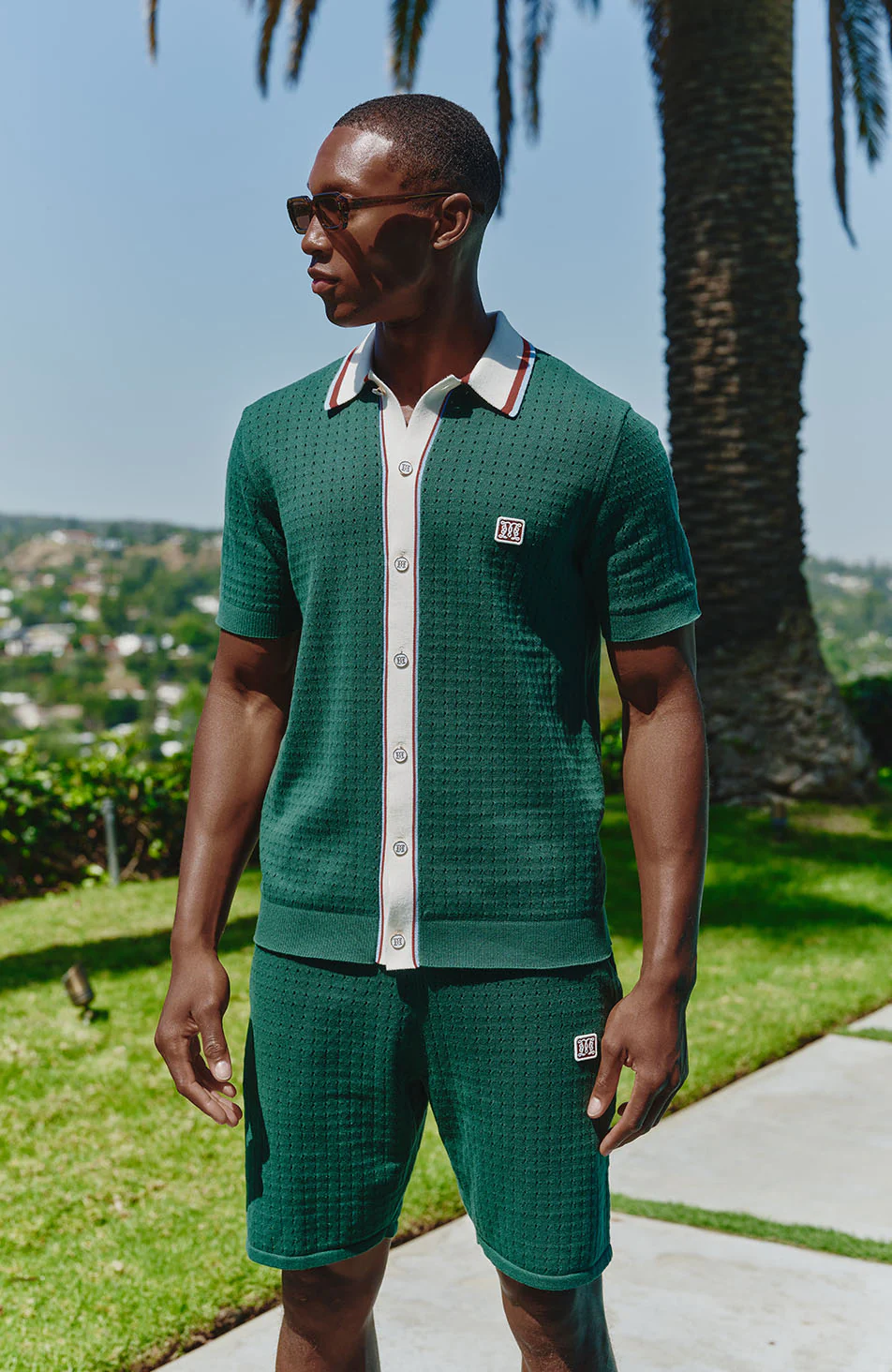 Marmont Pointelle Knitted Short Sleeve Shirt in Green - Image 4