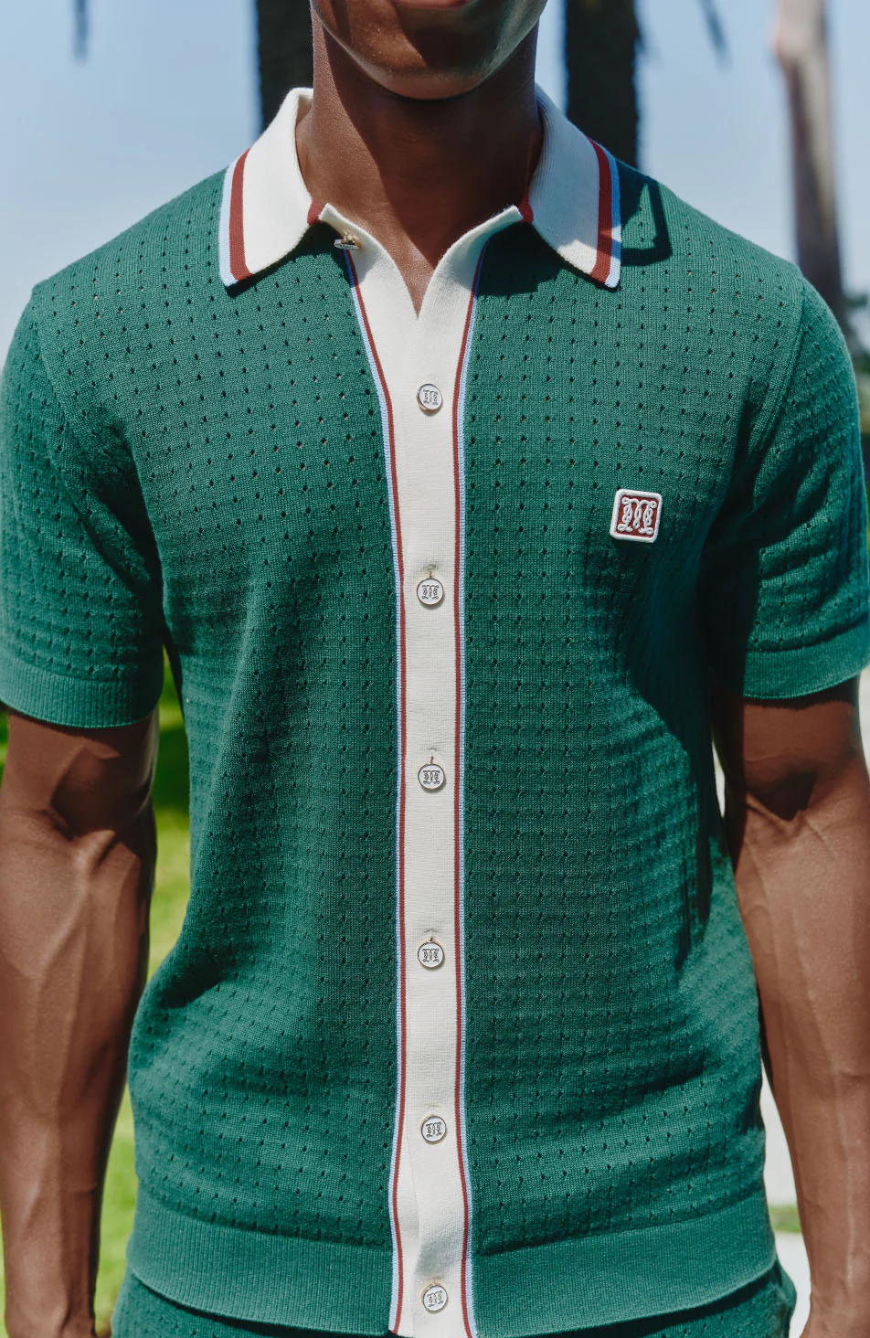 Marmont Pointelle Knitted Short Sleeve Shirt in Green - Image 5