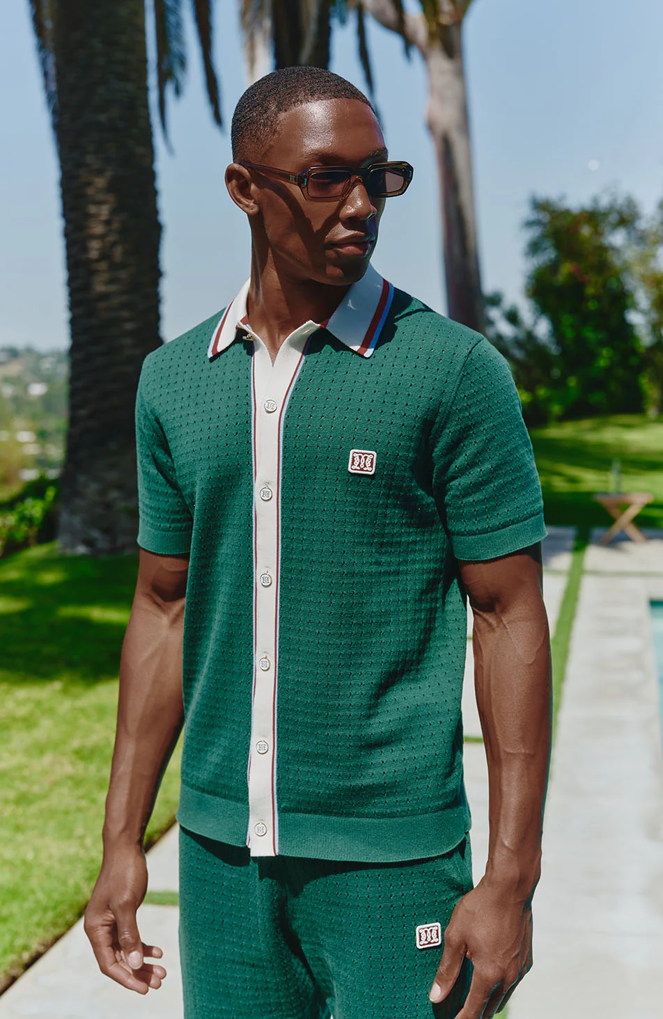 Marmont Pointelle Knitted Short Sleeve Shirt in Green - Image 6