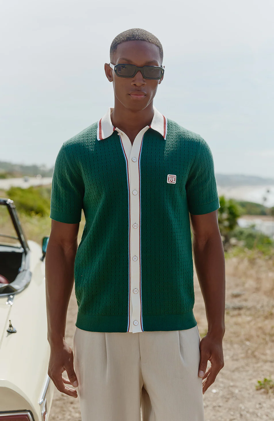 Marmont Pointelle Knitted Short Sleeve Shirt in Green - Image 7