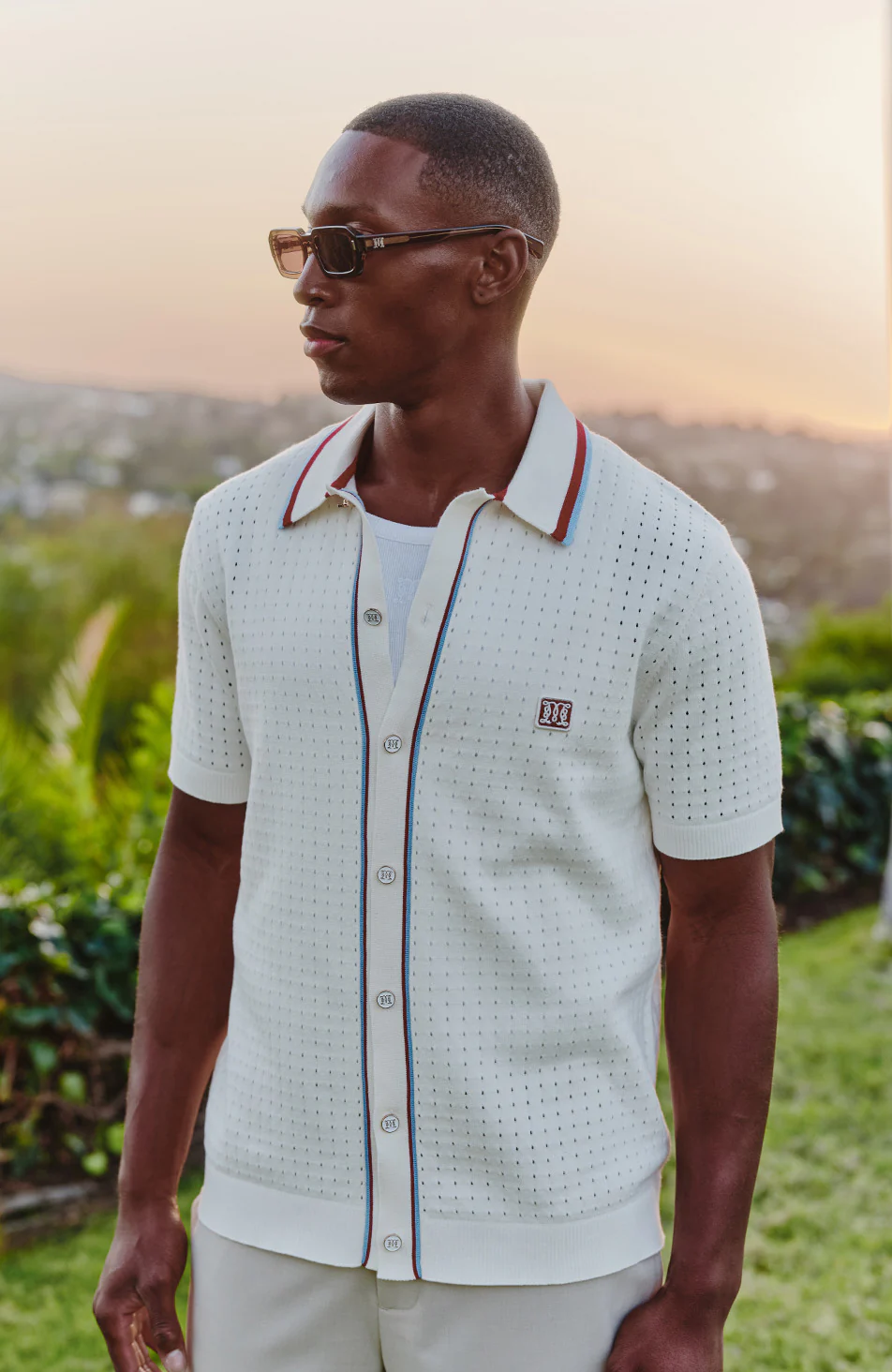 Marmont Pointelle Knitted Short Sleeve Shirt in White - Image 2