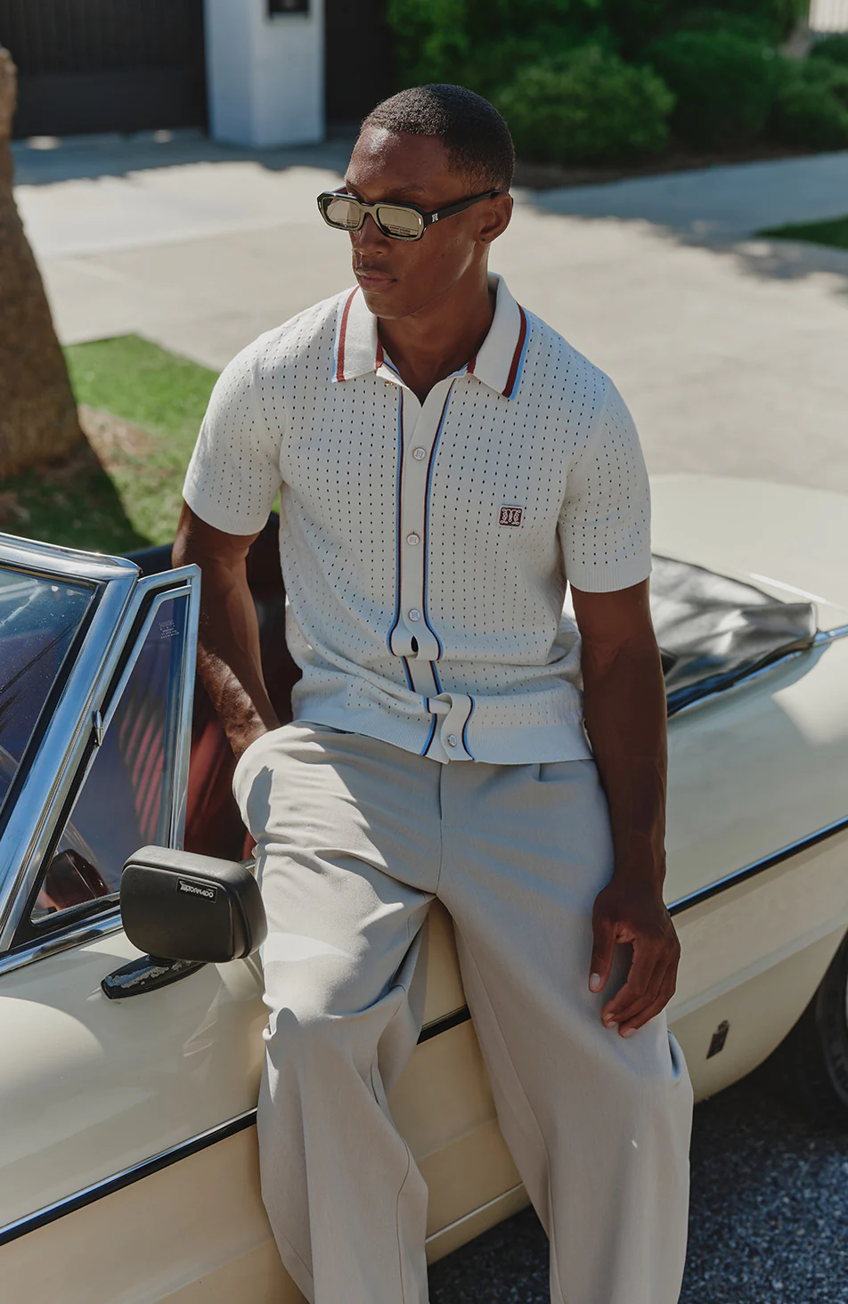 Marmont Pointelle Knitted Short Sleeve Shirt in White - Image 3
