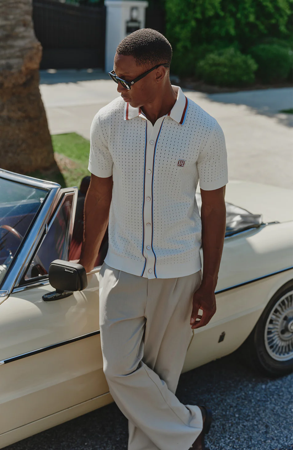 Marmont Pointelle Knitted Short Sleeve Shirt in White - Image 6