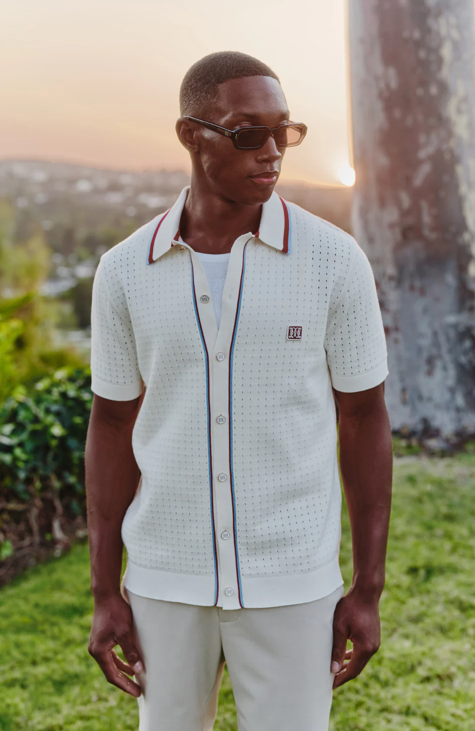 Marmont Pointelle Knitted Short Sleeve Shirt in White - Image 7
