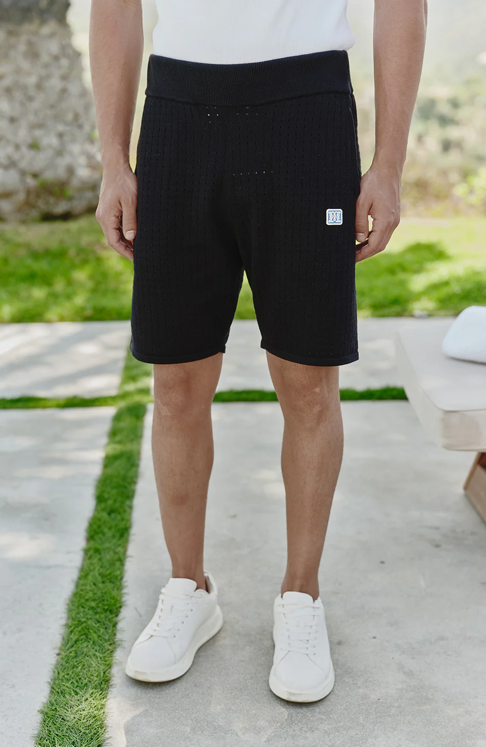Marmont Pointelle Knitted Shorts in Black - Image 2