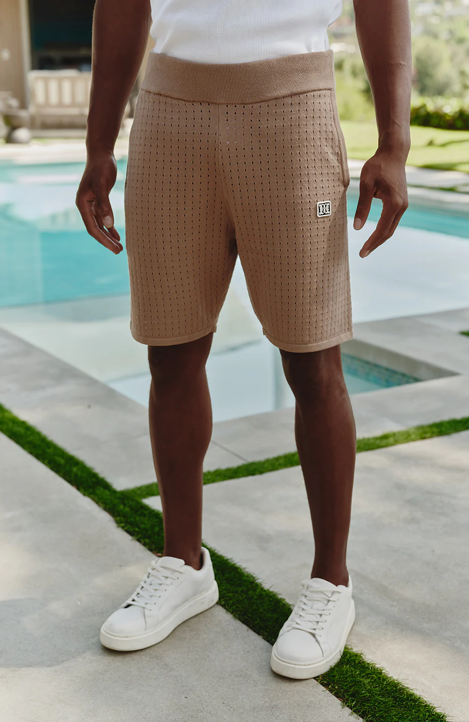 Marmont Pointelle Knitted Shorts in Taupe