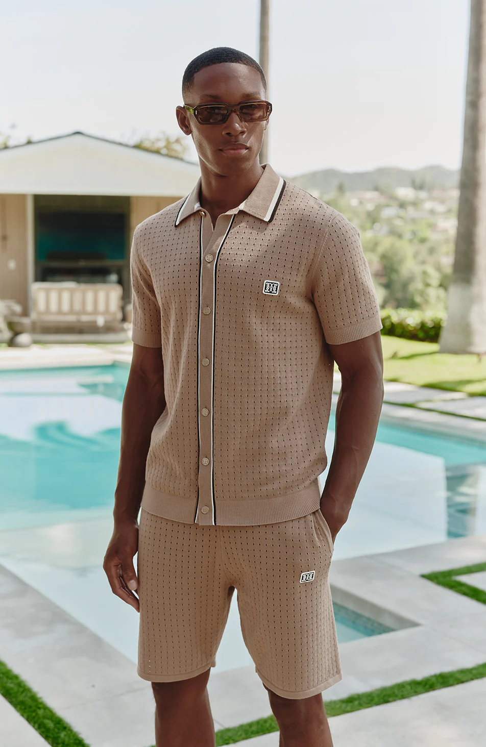 Marmont Pointelle Knitted Shorts in Taupe - Image 2
