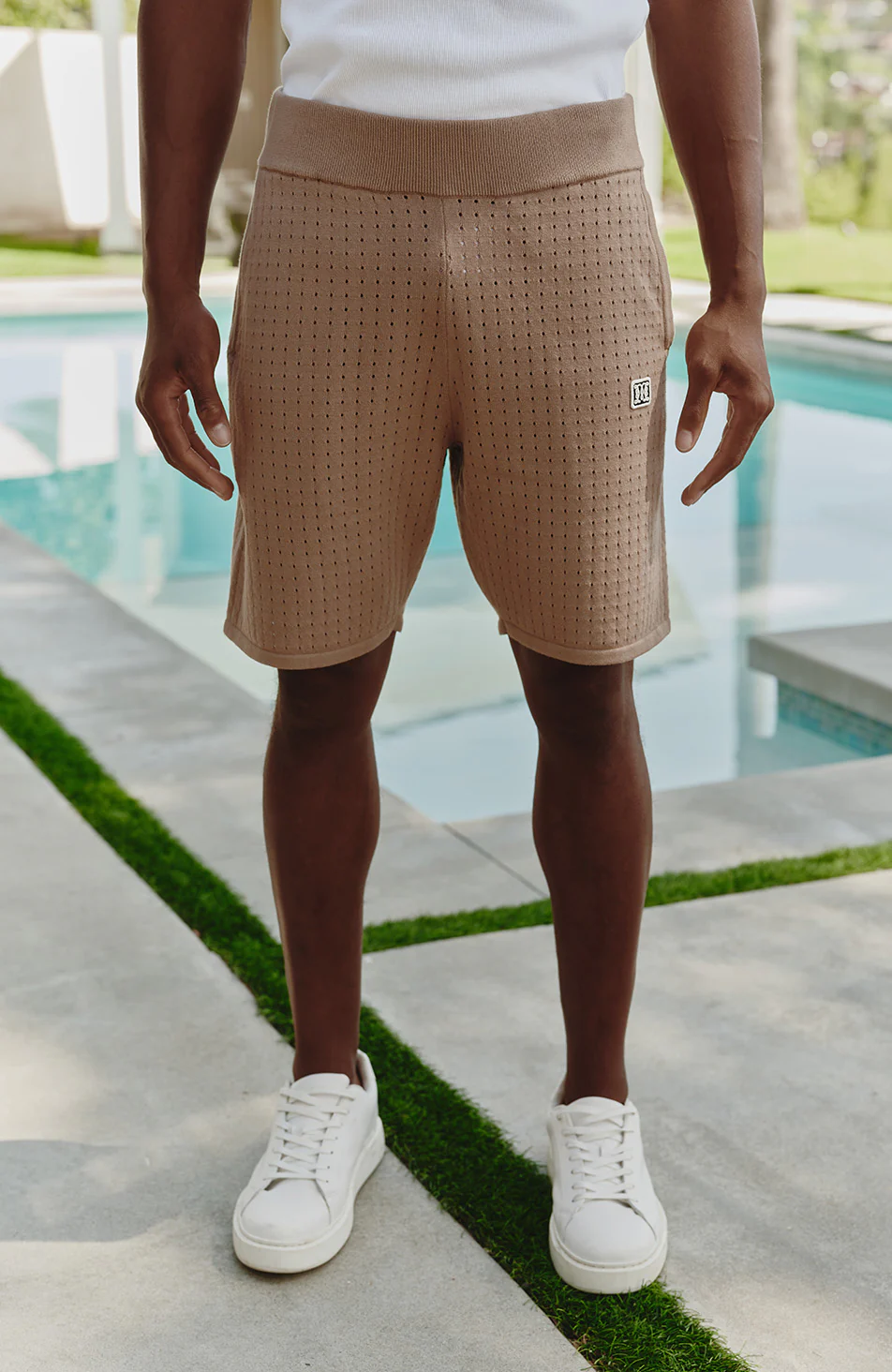 Marmont Pointelle Knitted Shorts in Taupe - Image 4