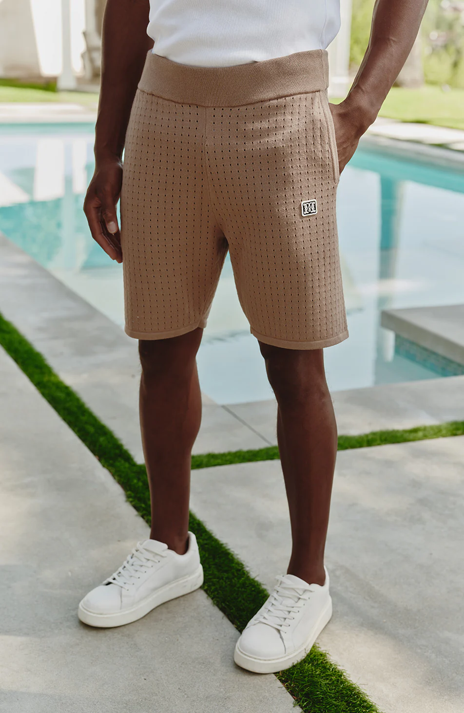 Marmont Pointelle Knitted Shorts in Taupe - Image 5