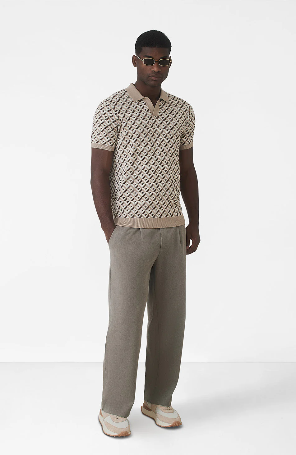 Matisse Knitted Geo Polo in Beige - Image 2