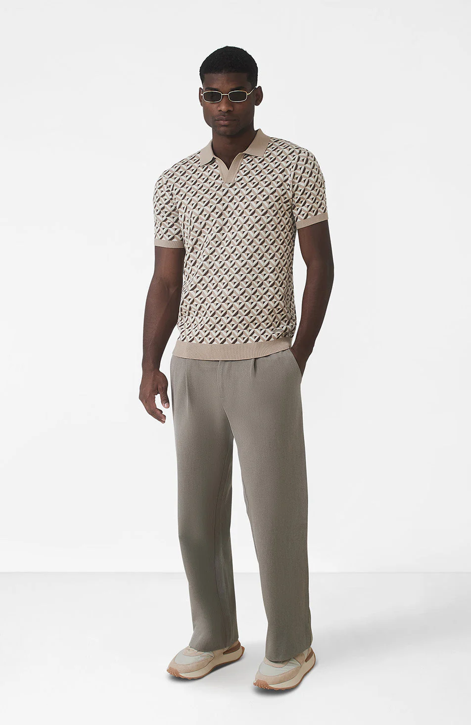 Matisse Knitted Geo Polo in Beige - Image 3