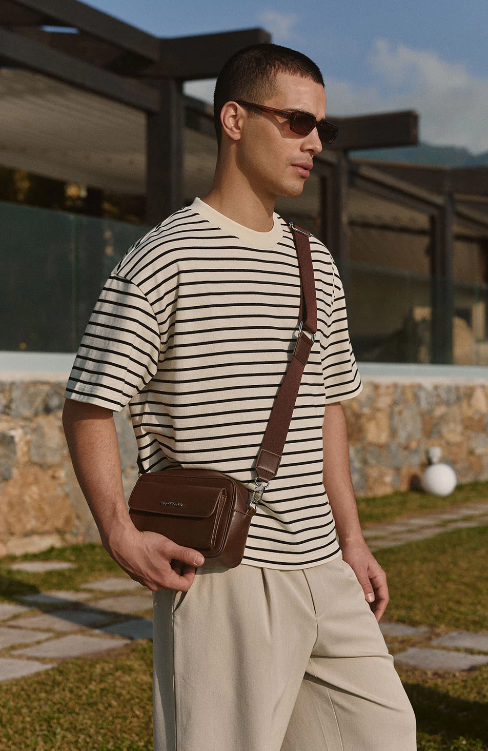 Milano Boxy Stripe Tee in Cream and Black - Image 4