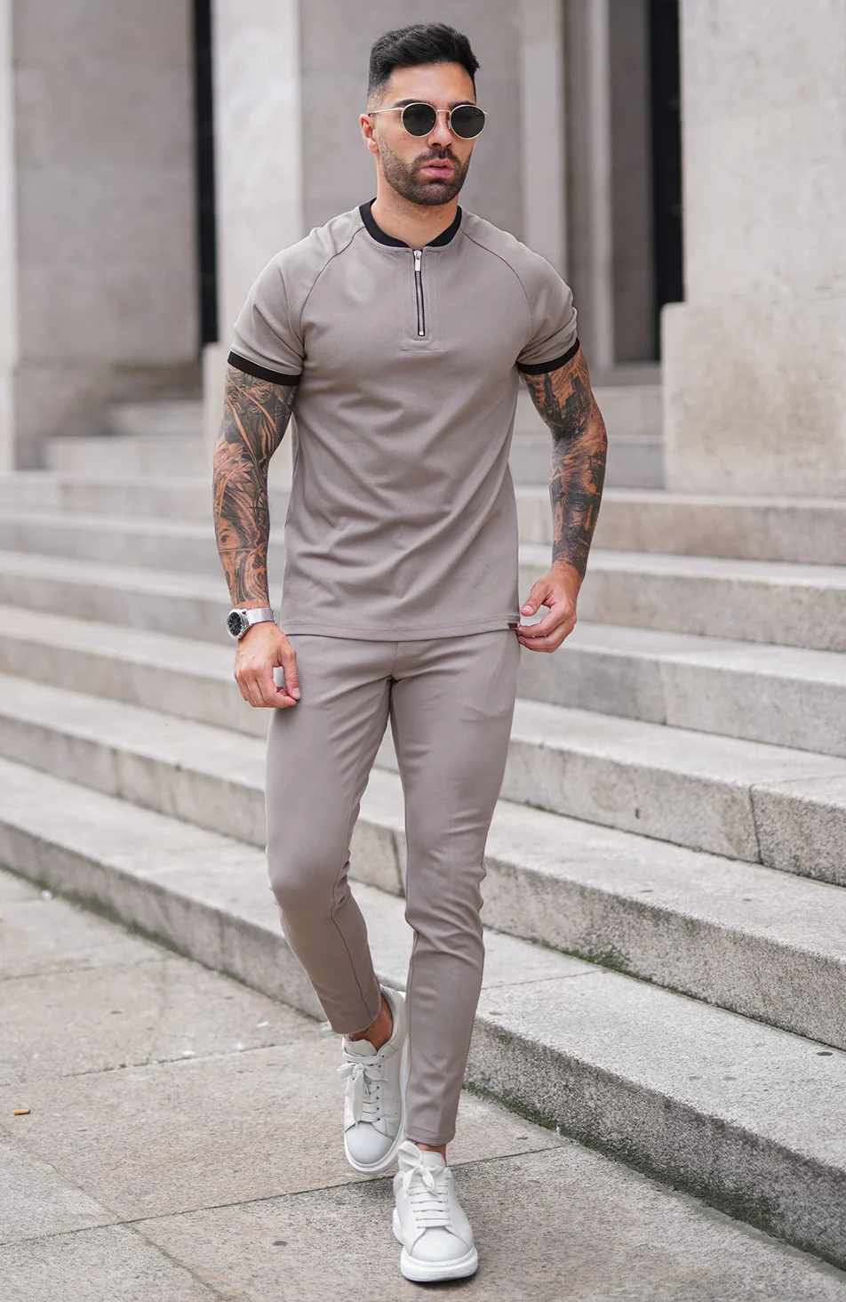 Monaco Pants with Half Belt in Beige - Image 2