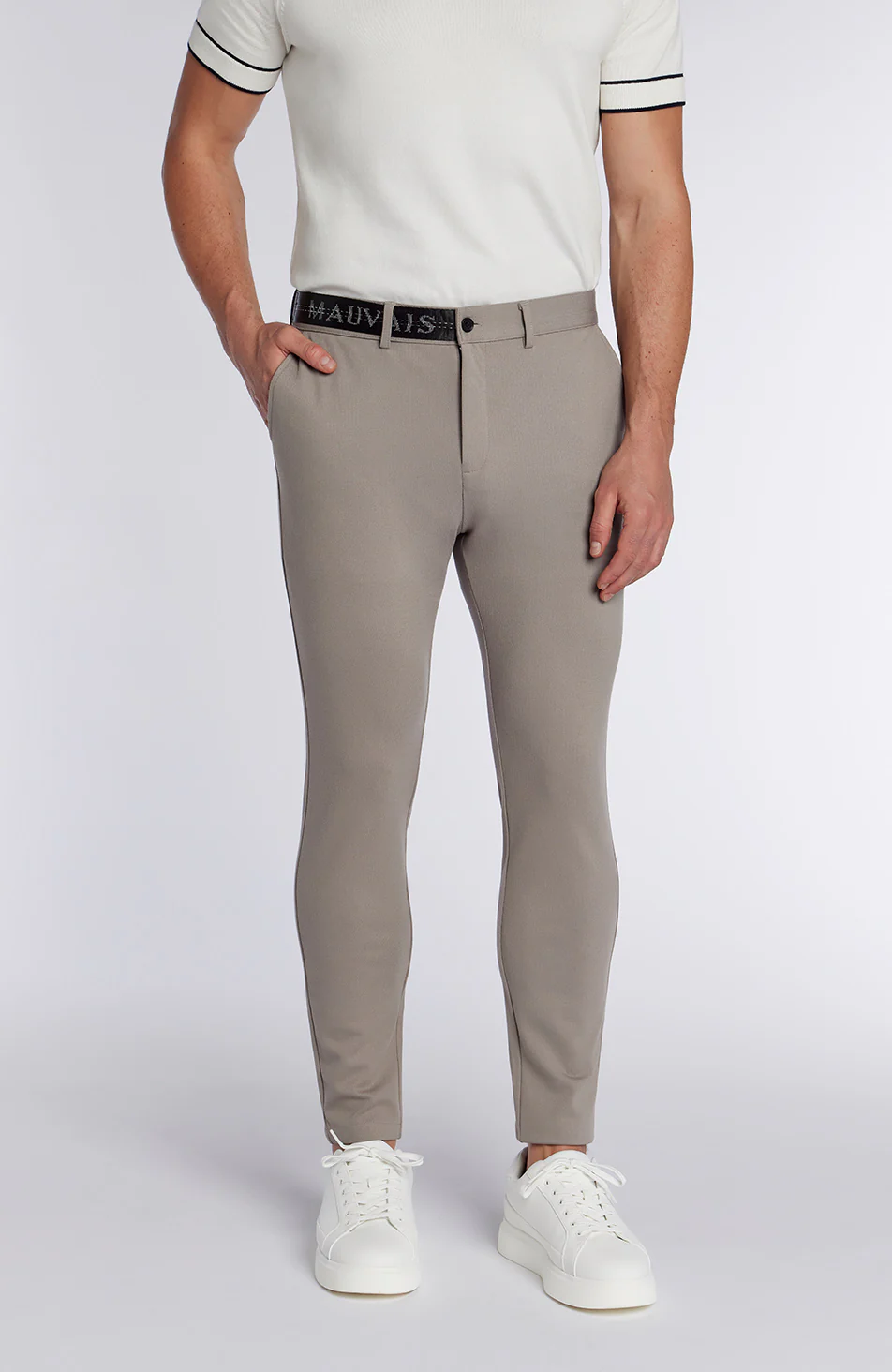 Monaco Pants with Half Belt in Beige - Image 3