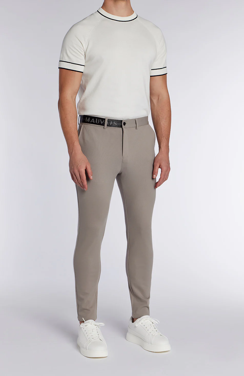 Monaco Pants with Half Belt in Beige - Image 4